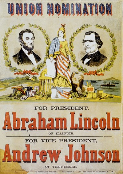 Poster for American Presidential elections: candidate Abraham Lincoln and his vice President Andrew Johnson, 1860 by American School